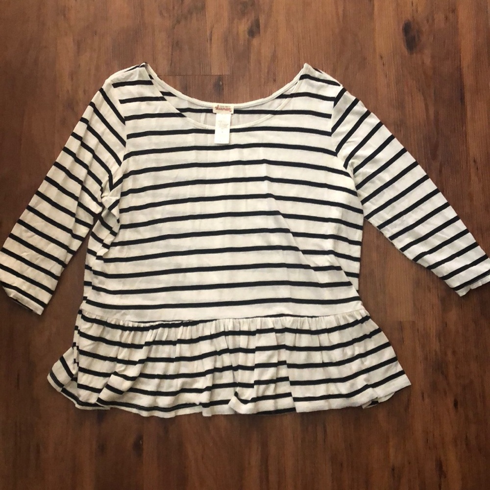 3/4 Sleeve Striped Peplum Top